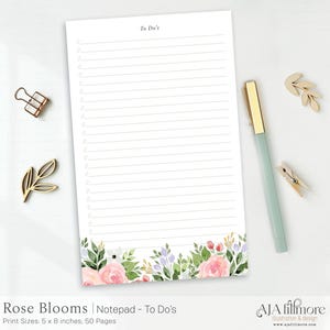 To Do List Notepad, Cute Task Planner, 5x8 Tear Off Pad, Daily Checklist, Floral Stationery, Office Desk Notepad, Productivity Gift, Notepad