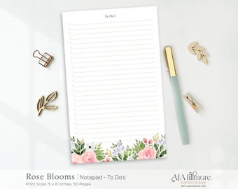 Floral To Do List Notepad: Rose Blooms, 5x8 Tear Off Pad