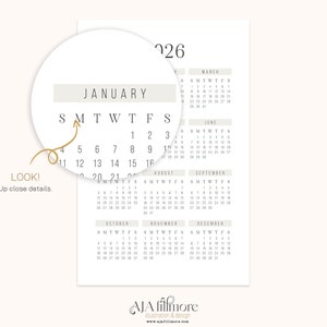 2026 Year at a Glance Calendar, 2026 Calendar, Wall Calendar, 2026 Wall ...