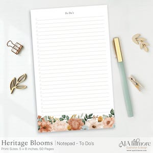 To Do List Notepad, Cute Task Planner, 5x8 Tear Off Pad, Daily Checklist, Floral Stationery, Office Desk Notepad, Productivity Gift, Notepad