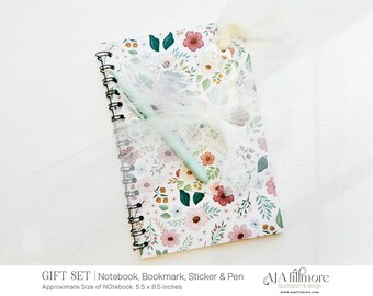 Floral Notebook Gift Set with Pen, Bookmark & Sticker - Perfect for Journaling, Planning, Teacher Gifts, Stationery Lovers and More! Gif Set