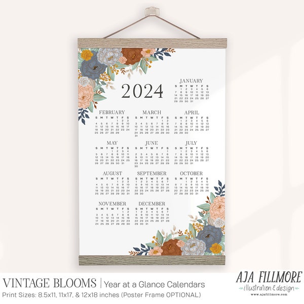 Year at a glance calendar | 2024 year at a glance calendar, decorative year calendar, 2024 year at a glance, at a glance, 2024 year calendar