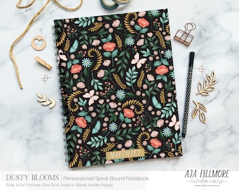Personalized Notebooks Spiral Notebook Dot Grid Notebook Journal for Women Floral Notebook Personalized Journal Gift for Her Notebook
