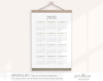 2026 Year at a Glance Calendar, 2026 Wall Calendar, 2025 Digital Wall ...