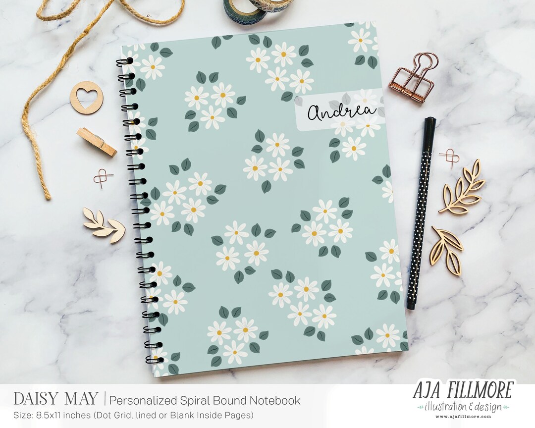 Personalized Flower Notebook, Spiral Notebook, Dot Grid Notebook ...
