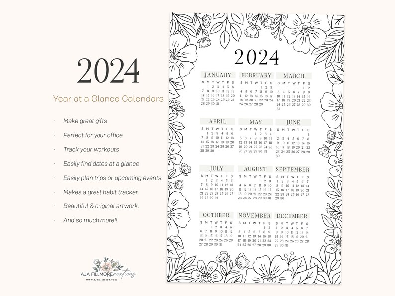 Year at a Glance Calendar 2024 Calendar Wall Calendar 2024 Etsy UK