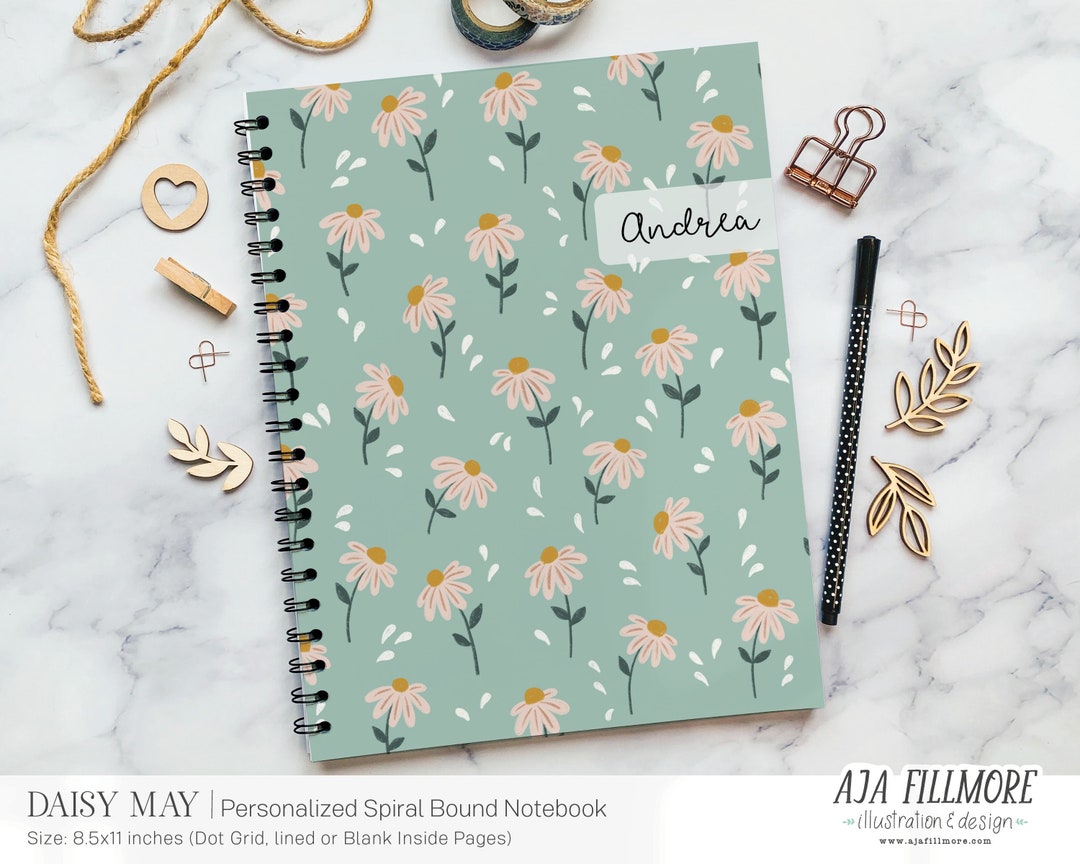 Personalized Flower Notebook, Spiral Notebook, Dot Grid Notebook ...