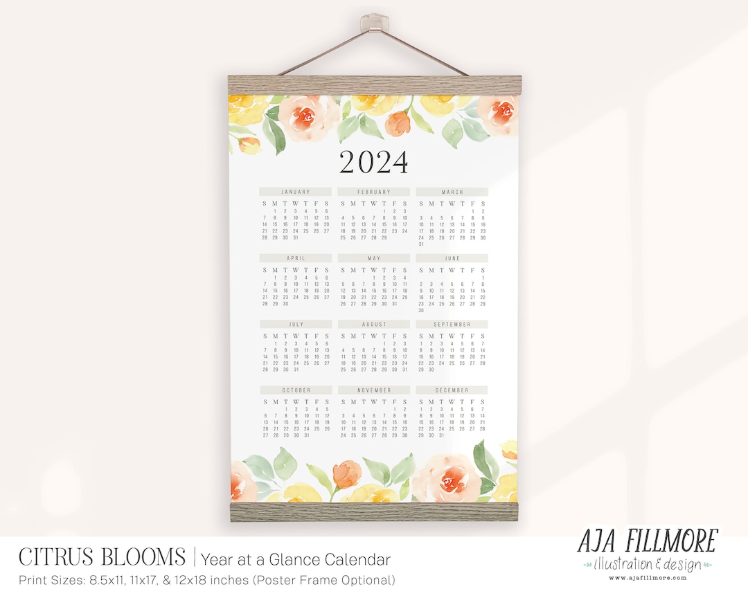 2024 Year at a Glance Calendar Year at a Glance Calendar, Yearly