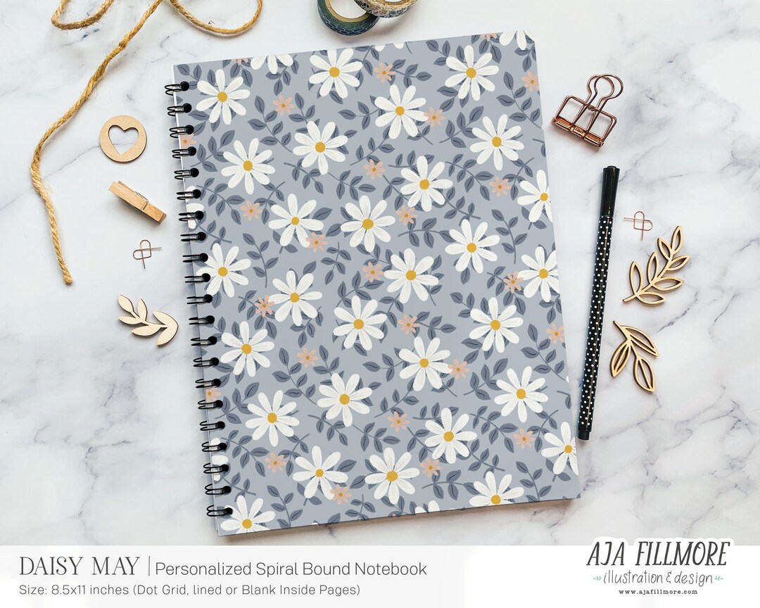 Personalized Flower Notebook, Spiral Notebook, Dot Grid Notebook ...