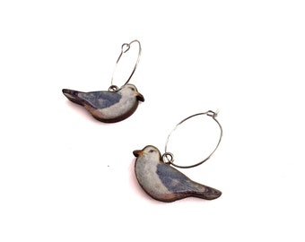 Seagull hoop earrings, dangle seaside earrings