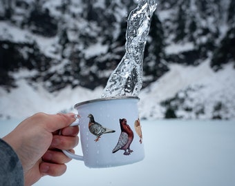 Pigeon enamel mug, pigeons lovers gift, eco mug
