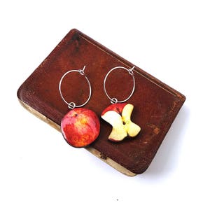 Dangle apple earrings, mismatched dangle earrings