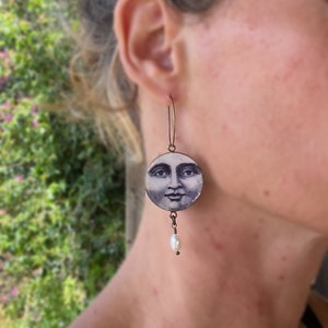 Big moon earrings, moon hoop earrings