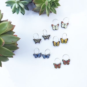 Small sterling silver hoop earrings Butterfly earrings