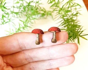 Tiny mushroom earrings, foraging gift