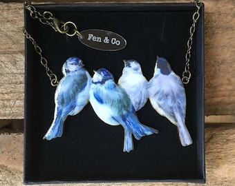 Bluebird necklace, statement bird necklace