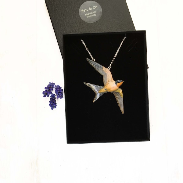 Flying Swallow necklace, large statement pendant, LAST ONE LEFT!