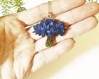 Blue Cornflower hoop earrings OR necklace