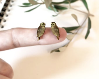 Little Tawny Owl earrings, brown owl studs