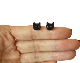 Black cat earrings, kitten studs