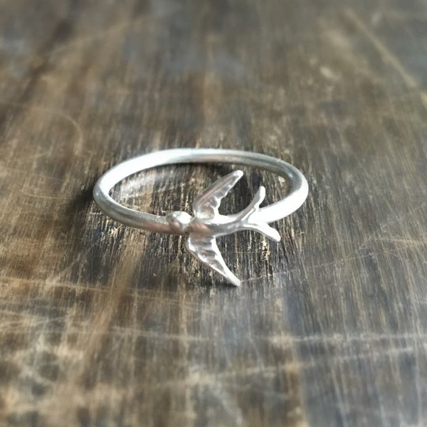 Eco silver swallow ring, nature inspired engagement ring LAST ONE!