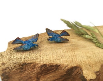 Blue bird collar pins, wooden bird lapel pin