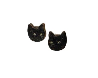 Black cat earrings, kitten studs