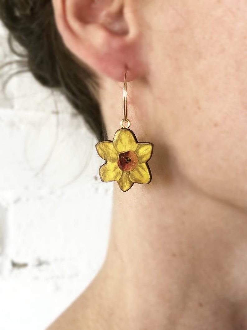 Daffodil Jewellery Flower Hoop Earrings Etsy
