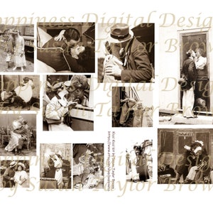 VINTAGE KISS Couples Kissing Valentine's Day Images Printable Digital Collage Sheet Digital Kiss Kiss Junk Journal Printable Ephemera image 4