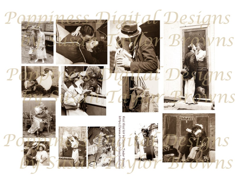 VINTAGE KISS Couples Kissing Valentine's Day Images Printable Digital Collage Sheet Digital Kiss Kiss Junk Journal Printable Ephemera image 4