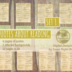 Printable Quotes READING, Inspiring Quotes Digital Collage Sheet Junk Journals SET 1 Printable Words image 1