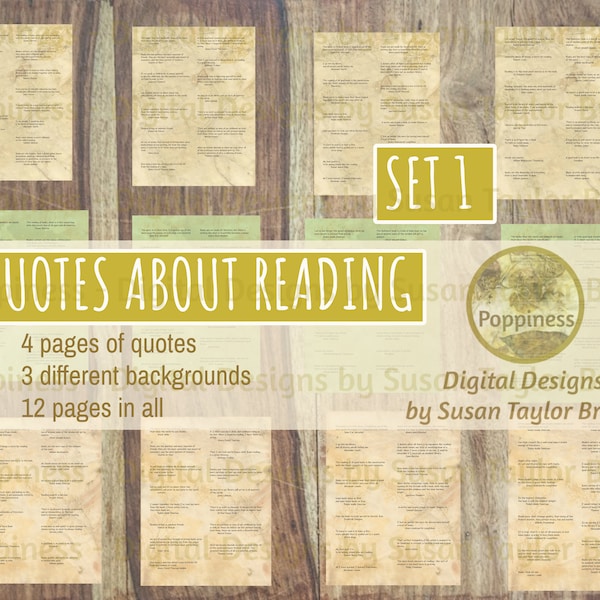 Printable Quotes READING, Inspiring Quotes Digital Collage Sheet Junk Journals (SET 1) Printable Words