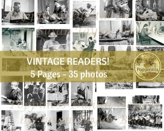 VINTAGE READING photos! Printable Digital Collage Sheet  Booklover Digital Ephemera Bookworm  Instant Download