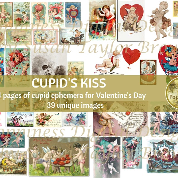 CUPID'S KISS |  Vintage VALENTINE Junk Journal Printable Ephemera