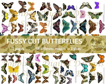 FUSSY CUT digital BUTTERFLIES | Junk Journal Printable | Nature Journal Ephemera | Set 1