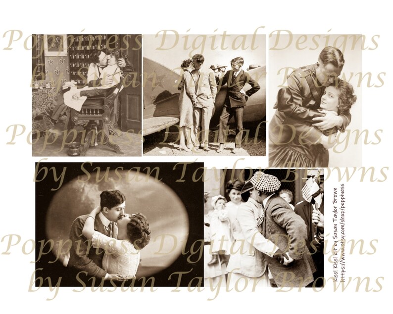 VINTAGE KISS Couples Kissing Valentine's Day Images Printable Digital Collage Sheet Digital Kiss Kiss Junk Journal Printable Ephemera image 7