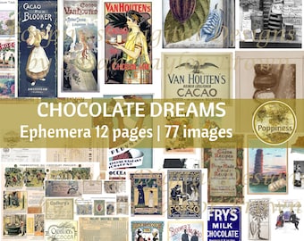 CHOCOLATE DIGITAL EPHEMERA |  Vintage Junk Journal Printable Ephemera | Valentine's Day