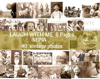 Vintage Photo Digital Download LAUGH WITH ME |  Junk Journal Printable Ephemera