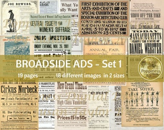 BROADSIDE ADS | VINTAGE Printable Ephemera for Junk Journals | Set 1