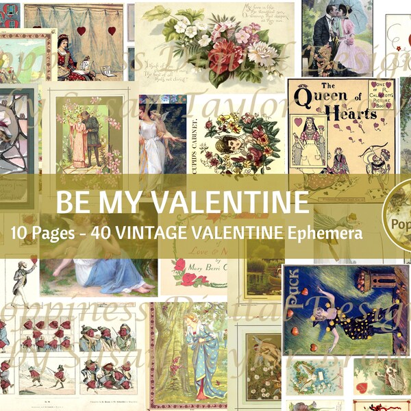 BE MY VALENTINE |  Vintage Valentine Junk Journal Printable Ephemera