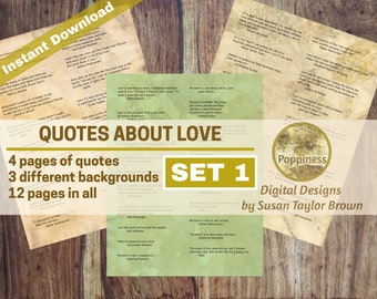 Printable Quotes LOVE, Inspiring Quotes Digital Collage Sheet Junk Journals (SET 1) Printable Words