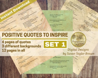 Printable Quotes about POSITIVE THINKING, Digital Collage Sheet Junk Journals (SET 1)