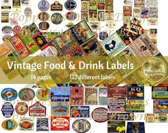 Vintage FOOD & DRINK LABELS| Printable Ephemera for Junk Journals