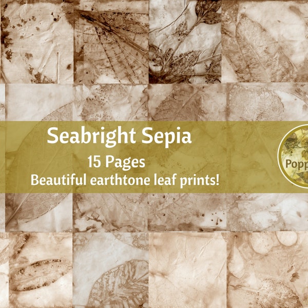 ECO PRINT Digital Printable Sepia Eco Dyed Leaf Prints Junk Journal Backgrounds Earthtone Paper Leaves (SEABRIGHT)