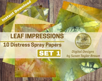 Leaf Impressions Spray Stained Papers Digital Download Collage Sheet Junk Journals (SET 1)