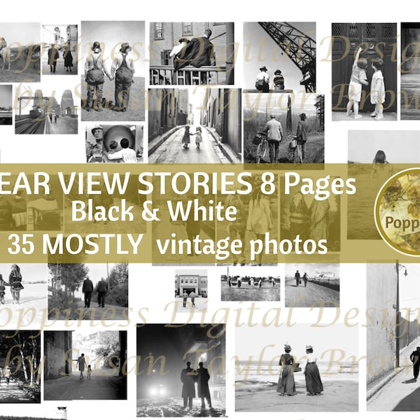 VINTAGE PHOTOS DIGITAL! Rear View Stories | Digital Collage Sheet l Black & White Ephemera