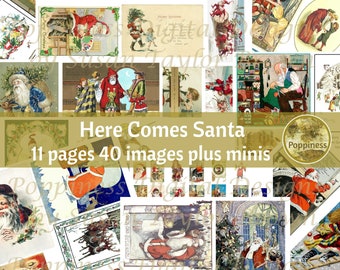 HERE COMES SANTA |  Vintage Junk Journal Printable Ephemera | Christmas card images