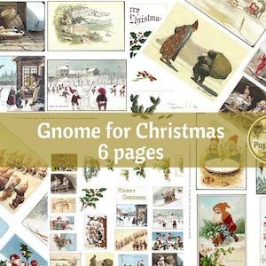 GNOME FOR CHRISTMAS |  Vintage Junk Journal Printable Ephemera | Christmas card images
