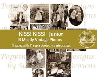 VINTAGE KISS CHILDREN Kissing Valentine's Day Images Printable Digital Collage Sheet Kiss! Kiss! Junior Junk Journal Printable Ephemera