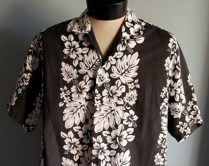 Vintage Black and White Hawaiian Shirt. XL - Etsy